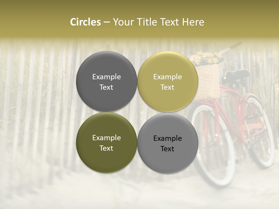 Red Vintage Bicycle With Basket And Flowers Leaning Against Wooden Fence At Beach. PowerPoint Template