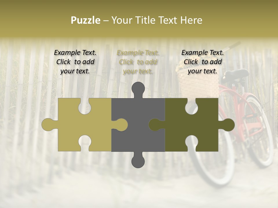 Red Vintage Bicycle With Basket And Flowers Leaning Against Wooden Fence At Beach. PowerPoint Template