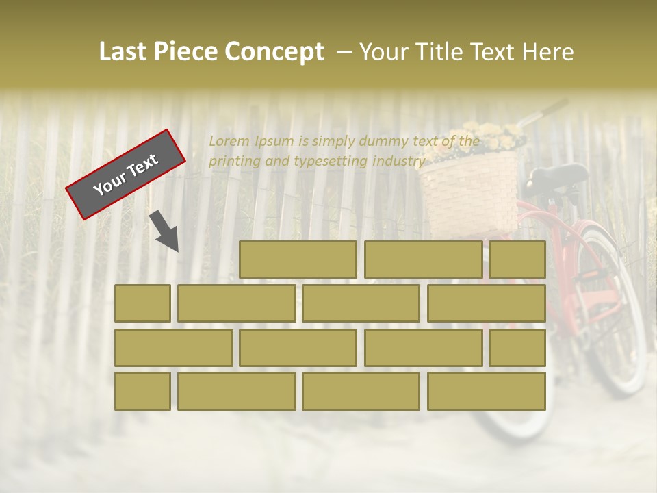 Red Vintage Bicycle With Basket And Flowers Leaning Against Wooden Fence At Beach. PowerPoint Template