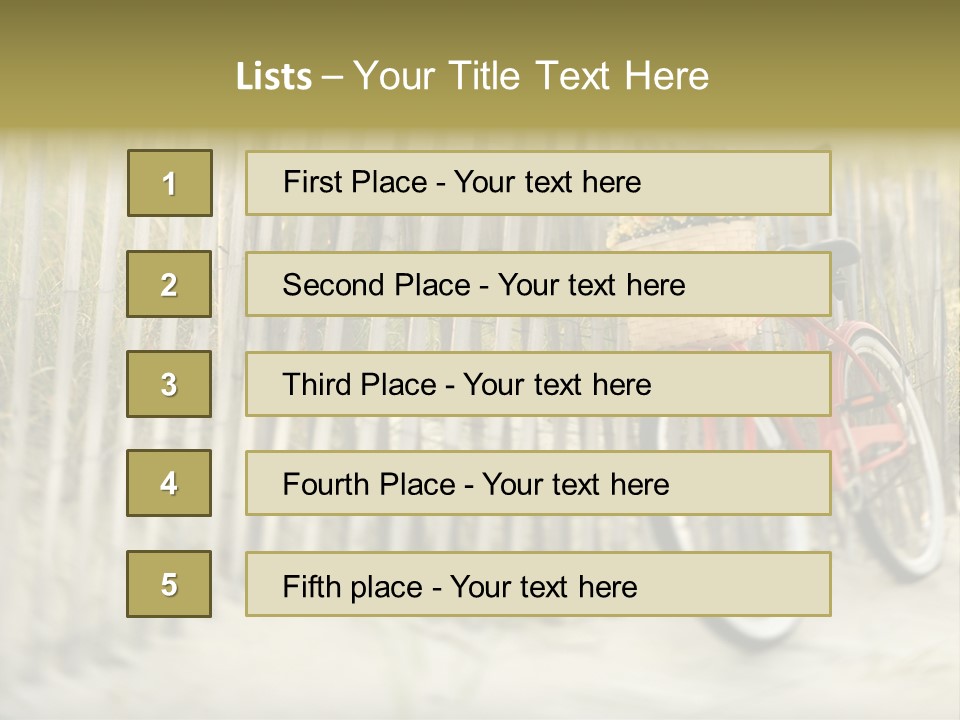 Red Vintage Bicycle With Basket And Flowers Leaning Against Wooden Fence At Beach. PowerPoint Template
