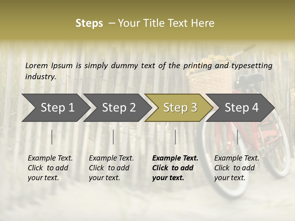 Red Vintage Bicycle With Basket And Flowers Leaning Against Wooden Fence At Beach. PowerPoint Template
