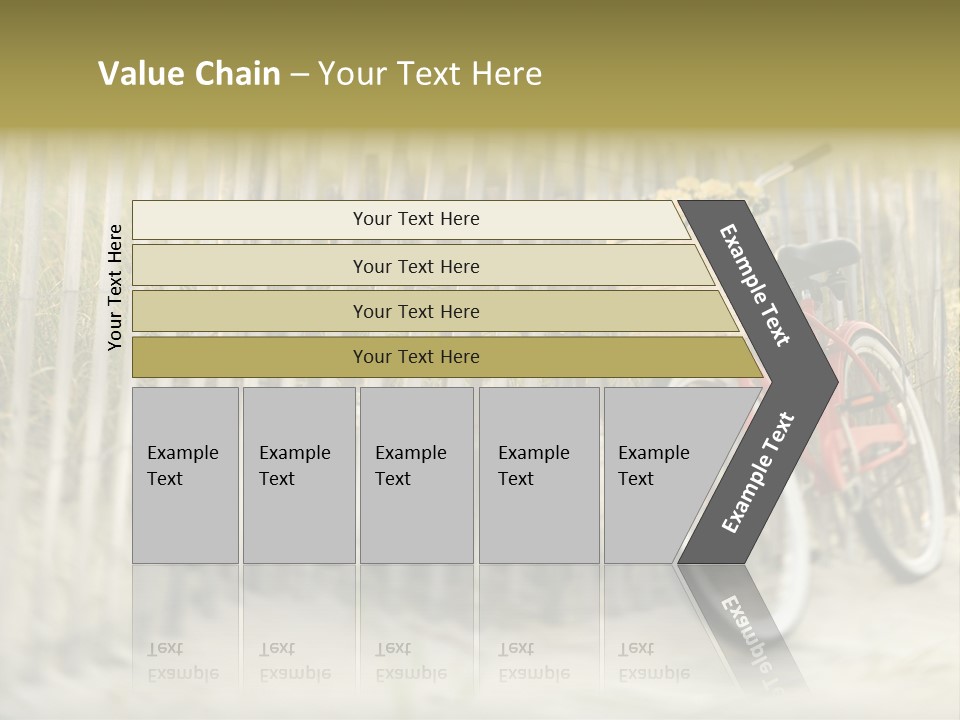 Red Vintage Bicycle With Basket And Flowers Leaning Against Wooden Fence At Beach. PowerPoint Template