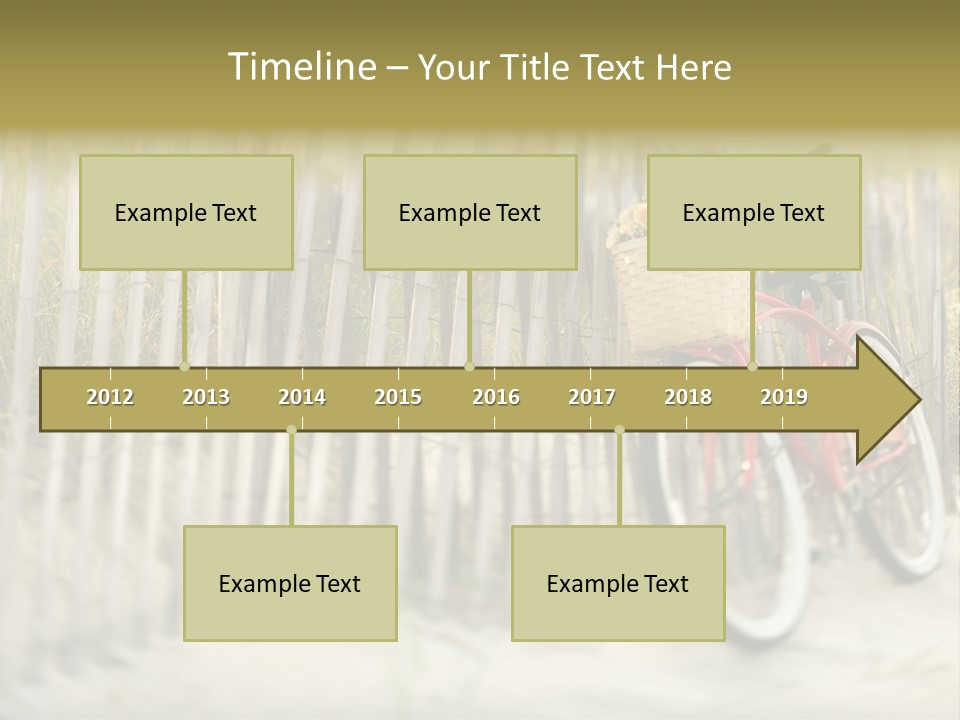 Red Vintage Bicycle With Basket And Flowers Leaning Against Wooden Fence At Beach. PowerPoint Template