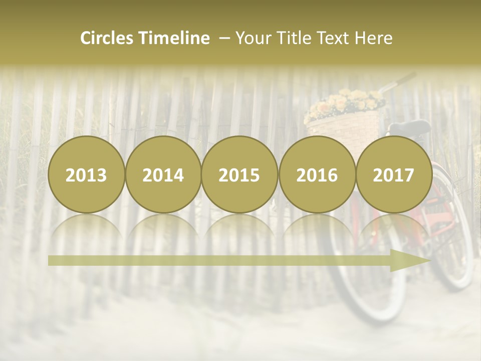 Red Vintage Bicycle With Basket And Flowers Leaning Against Wooden Fence At Beach. PowerPoint Template