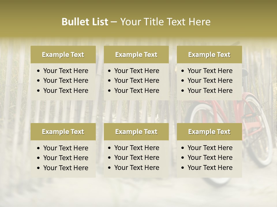 Red Vintage Bicycle With Basket And Flowers Leaning Against Wooden Fence At Beach. PowerPoint Template