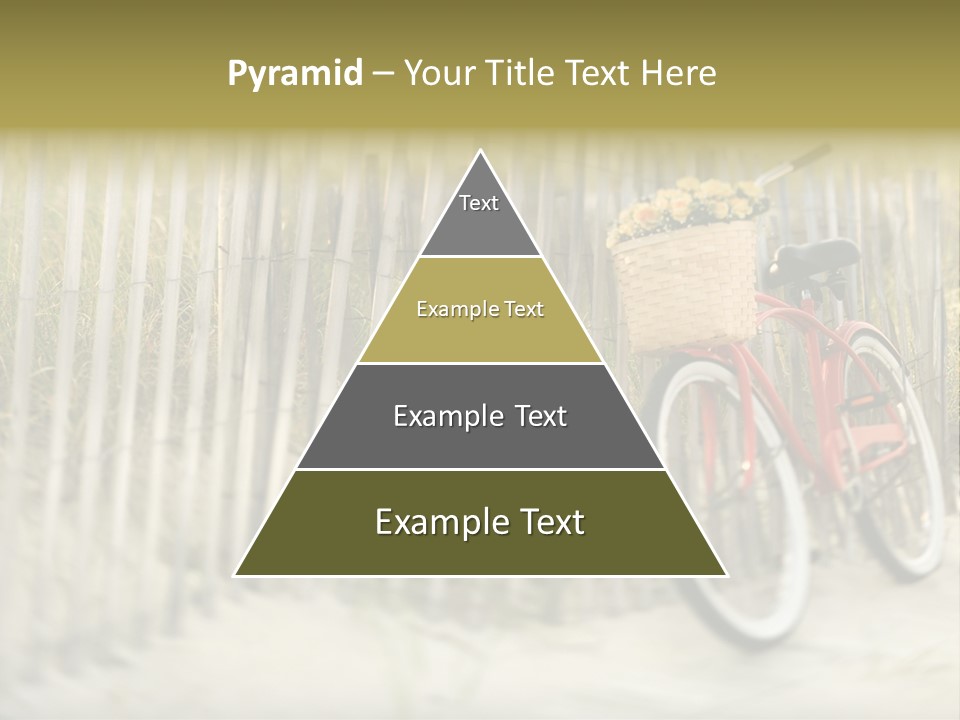 Red Vintage Bicycle With Basket And Flowers Leaning Against Wooden Fence At Beach. PowerPoint Template