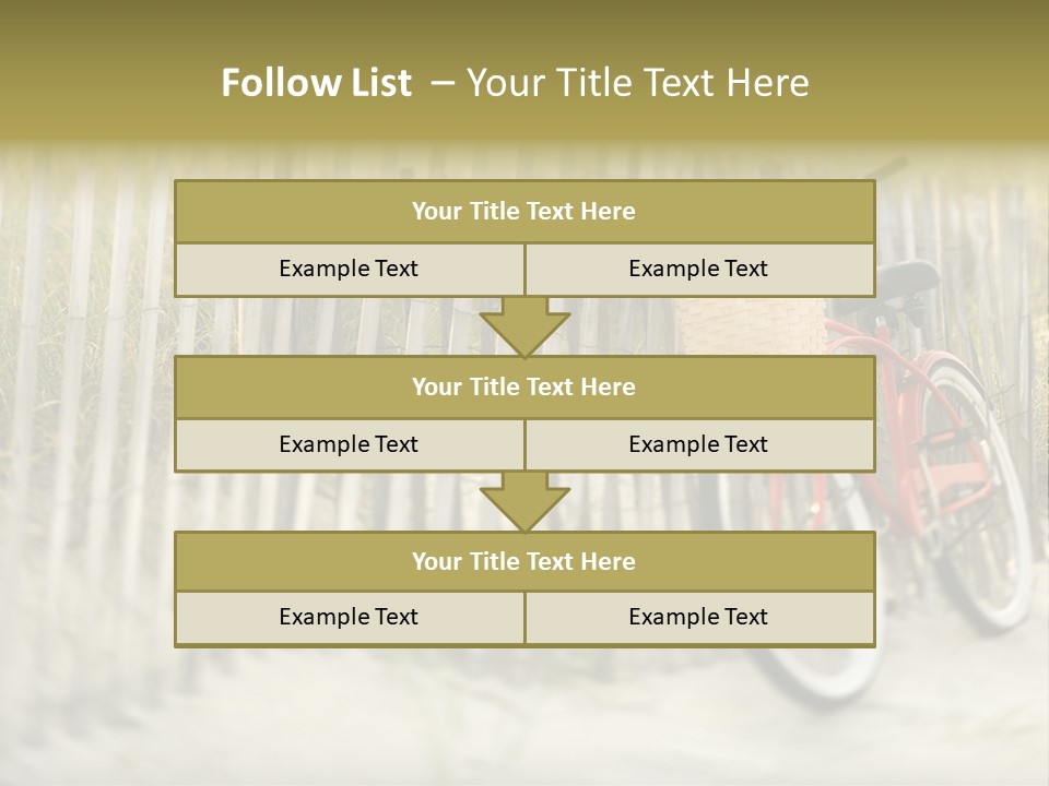 Red Vintage Bicycle With Basket And Flowers Leaning Against Wooden Fence At Beach. PowerPoint Template