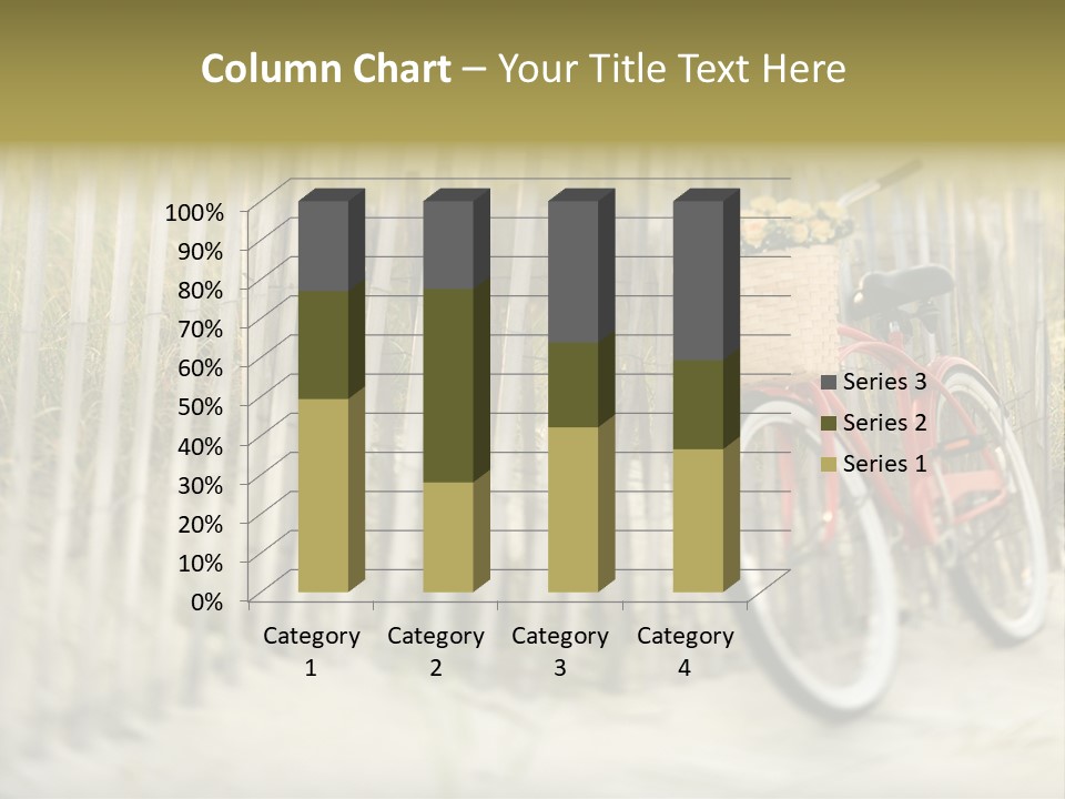 Red Vintage Bicycle With Basket And Flowers Leaning Against Wooden Fence At Beach. PowerPoint Template