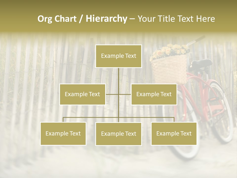 Red Vintage Bicycle With Basket And Flowers Leaning Against Wooden Fence At Beach. PowerPoint Template