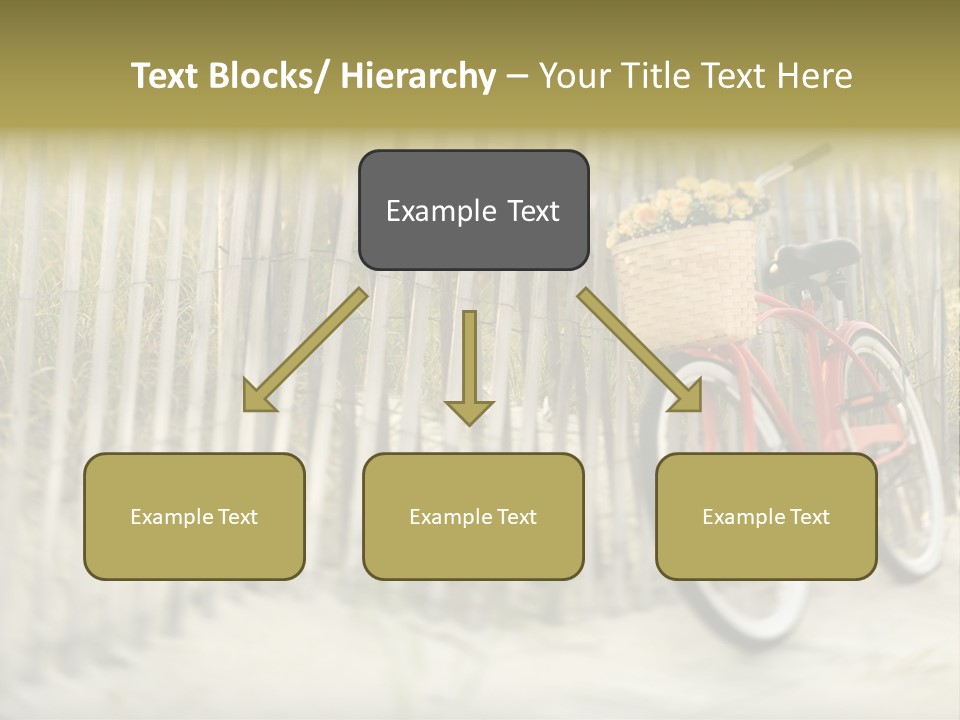 Red Vintage Bicycle With Basket And Flowers Leaning Against Wooden Fence At Beach. PowerPoint Template