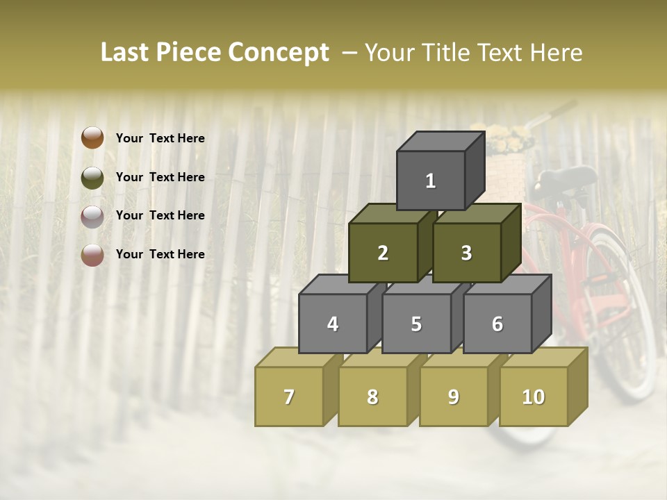 Red Vintage Bicycle With Basket And Flowers Leaning Against Wooden Fence At Beach. PowerPoint Template