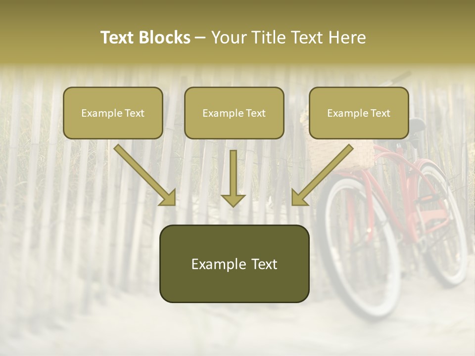 Red Vintage Bicycle With Basket And Flowers Leaning Against Wooden Fence At Beach. PowerPoint Template