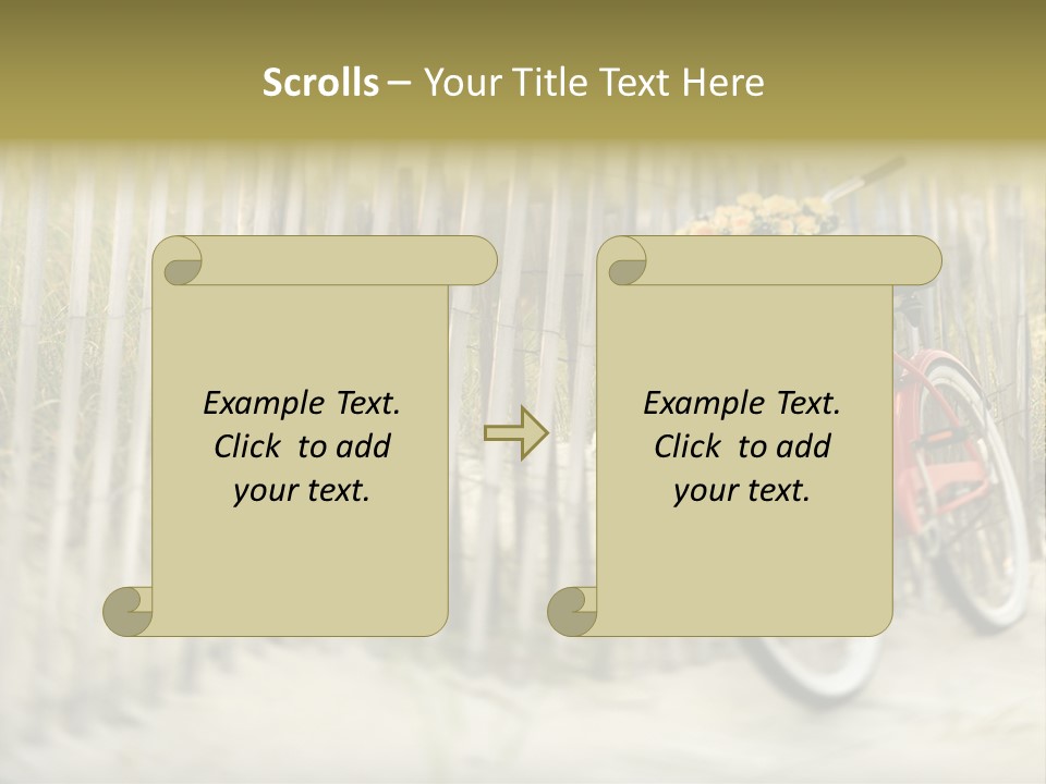 Red Vintage Bicycle With Basket And Flowers Leaning Against Wooden Fence At Beach. PowerPoint Template