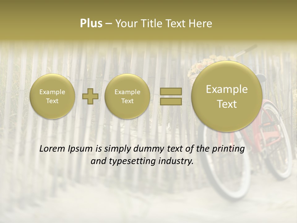 Red Vintage Bicycle With Basket And Flowers Leaning Against Wooden Fence At Beach. PowerPoint Template