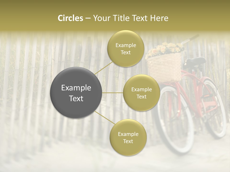 Red Vintage Bicycle With Basket And Flowers Leaning Against Wooden Fence At Beach. PowerPoint Template