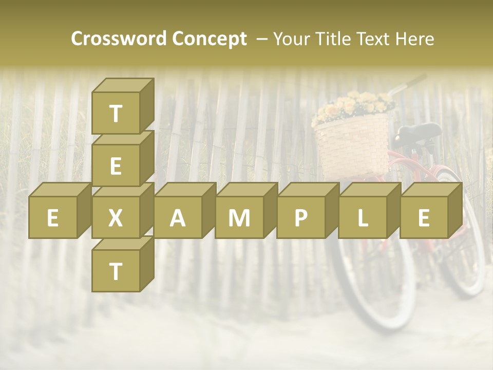 Red Vintage Bicycle With Basket And Flowers Leaning Against Wooden Fence At Beach. PowerPoint Template