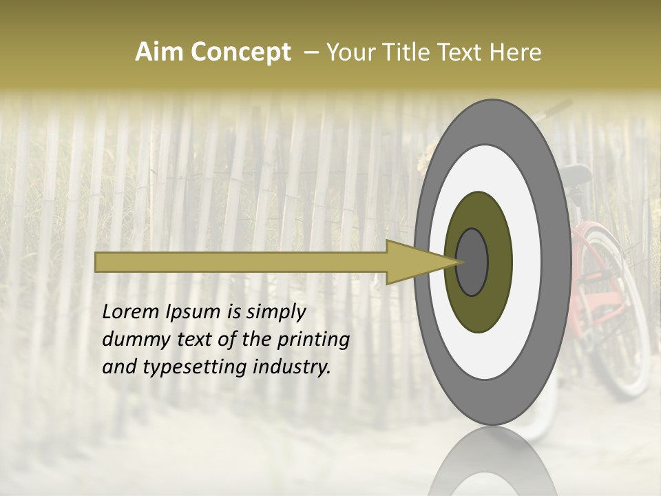 Red Vintage Bicycle With Basket And Flowers Leaning Against Wooden Fence At Beach. PowerPoint Template