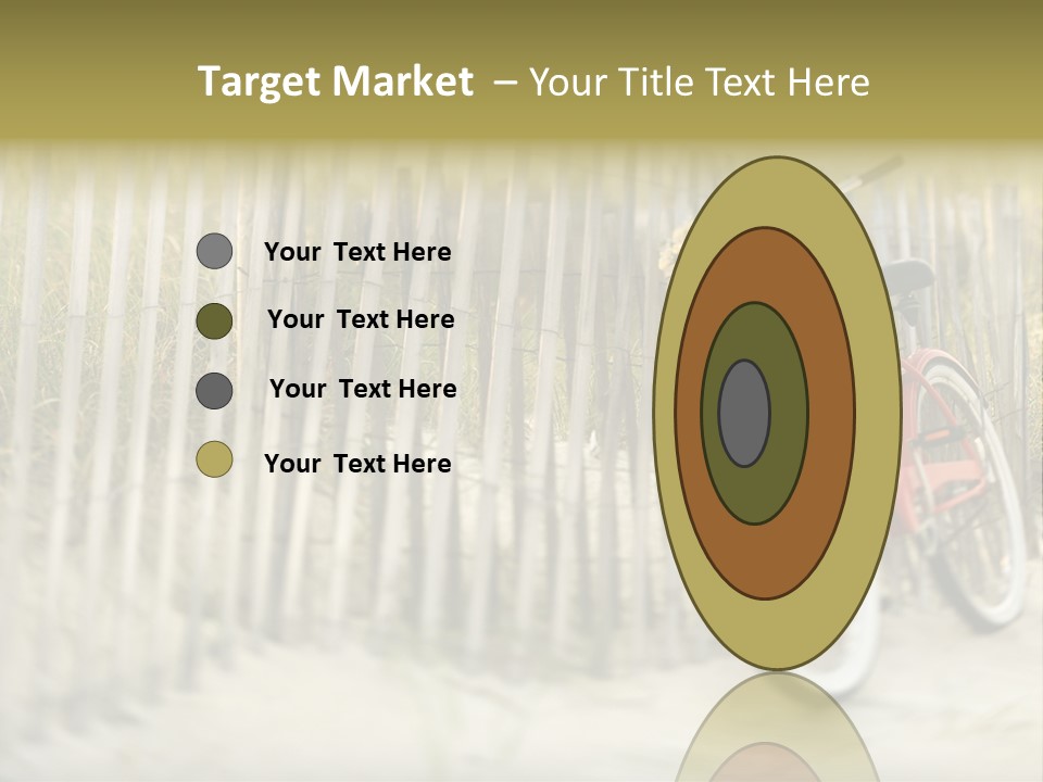 Red Vintage Bicycle With Basket And Flowers Leaning Against Wooden Fence At Beach. PowerPoint Template