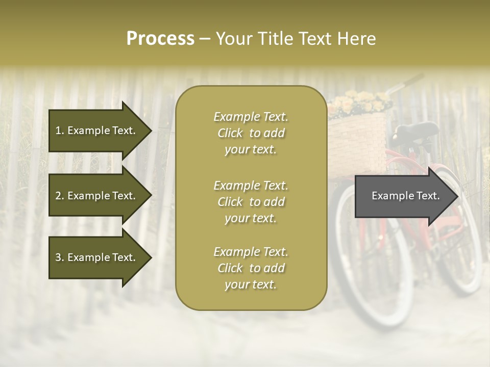 Red Vintage Bicycle With Basket And Flowers Leaning Against Wooden Fence At Beach. PowerPoint Template
