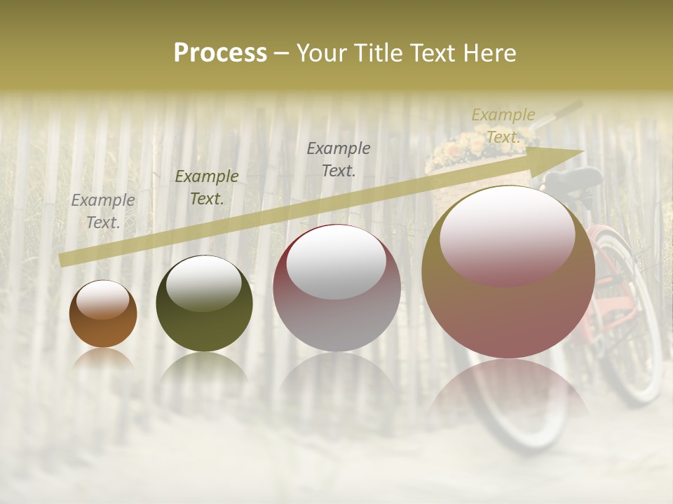 Red Vintage Bicycle With Basket And Flowers Leaning Against Wooden Fence At Beach. PowerPoint Template