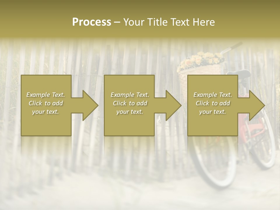 Red Vintage Bicycle With Basket And Flowers Leaning Against Wooden Fence At Beach. PowerPoint Template