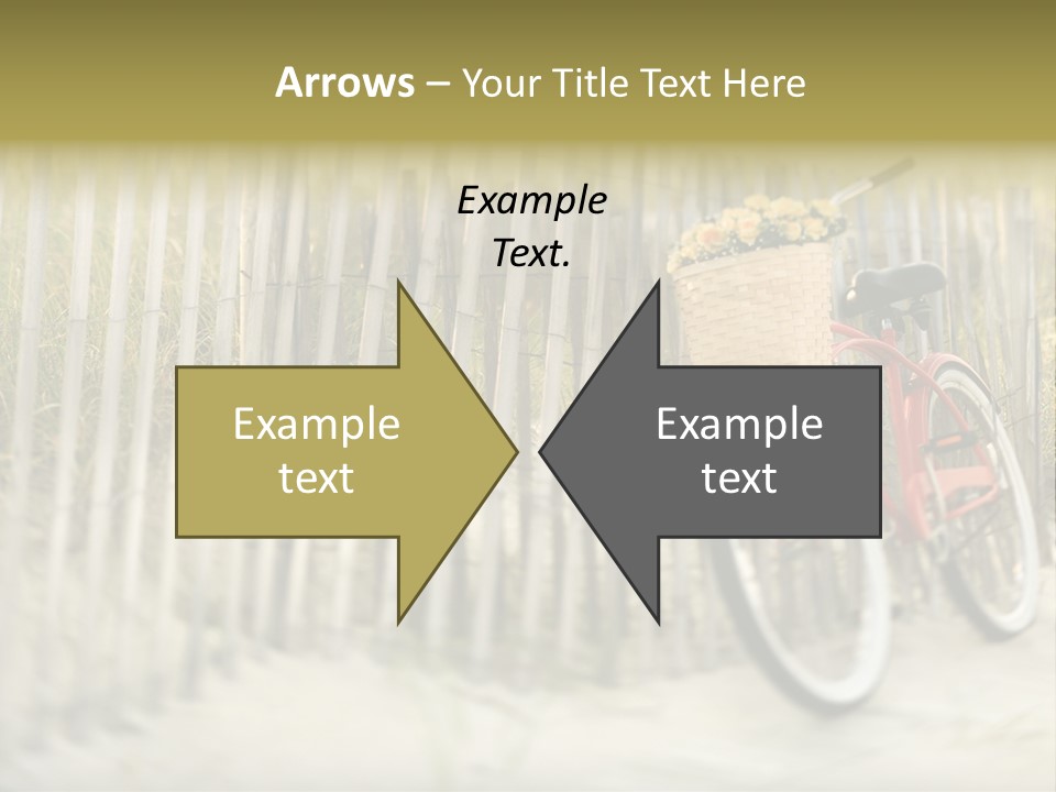 Red Vintage Bicycle With Basket And Flowers Leaning Against Wooden Fence At Beach. PowerPoint Template