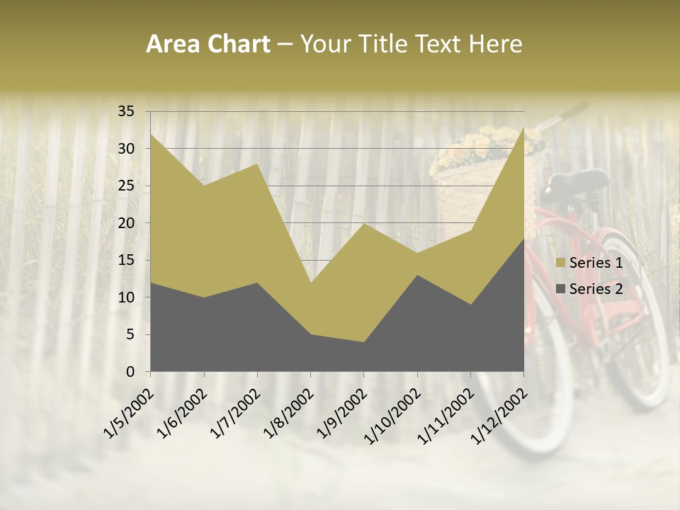 Red Vintage Bicycle With Basket And Flowers Leaning Against Wooden Fence At Beach. PowerPoint Template