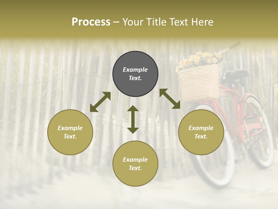 Red Vintage Bicycle With Basket And Flowers Leaning Against Wooden Fence At Beach. PowerPoint Template