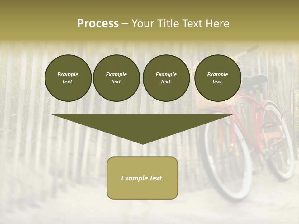 Red Vintage Bicycle With Basket And Flowers Leaning Against Wooden Fence At Beach. PowerPoint Template