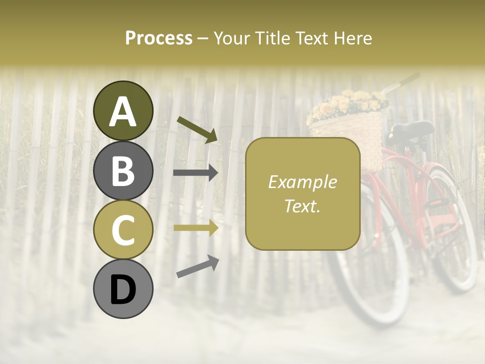 Red Vintage Bicycle With Basket And Flowers Leaning Against Wooden Fence At Beach. PowerPoint Template