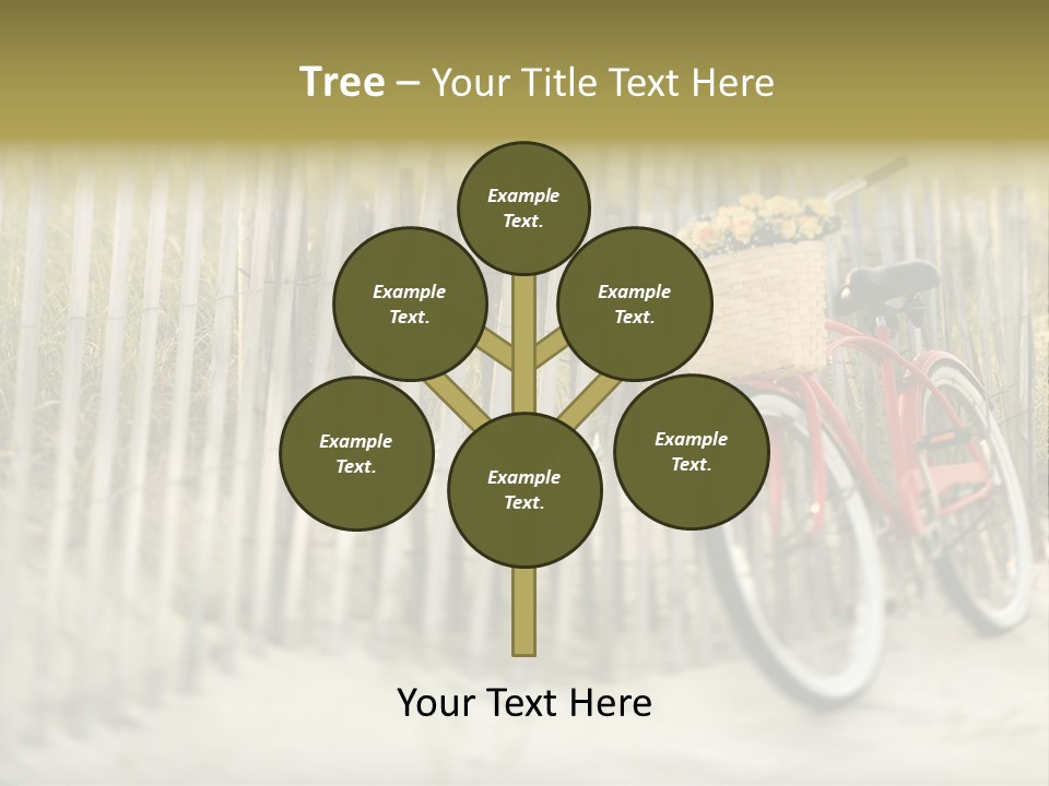 Red Vintage Bicycle With Basket And Flowers Leaning Against Wooden Fence At Beach. PowerPoint Template