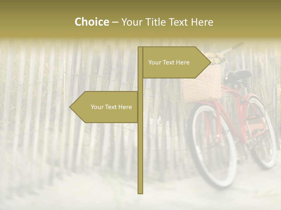Red Vintage Bicycle With Basket And Flowers Leaning Against Wooden Fence At Beach. PowerPoint Template