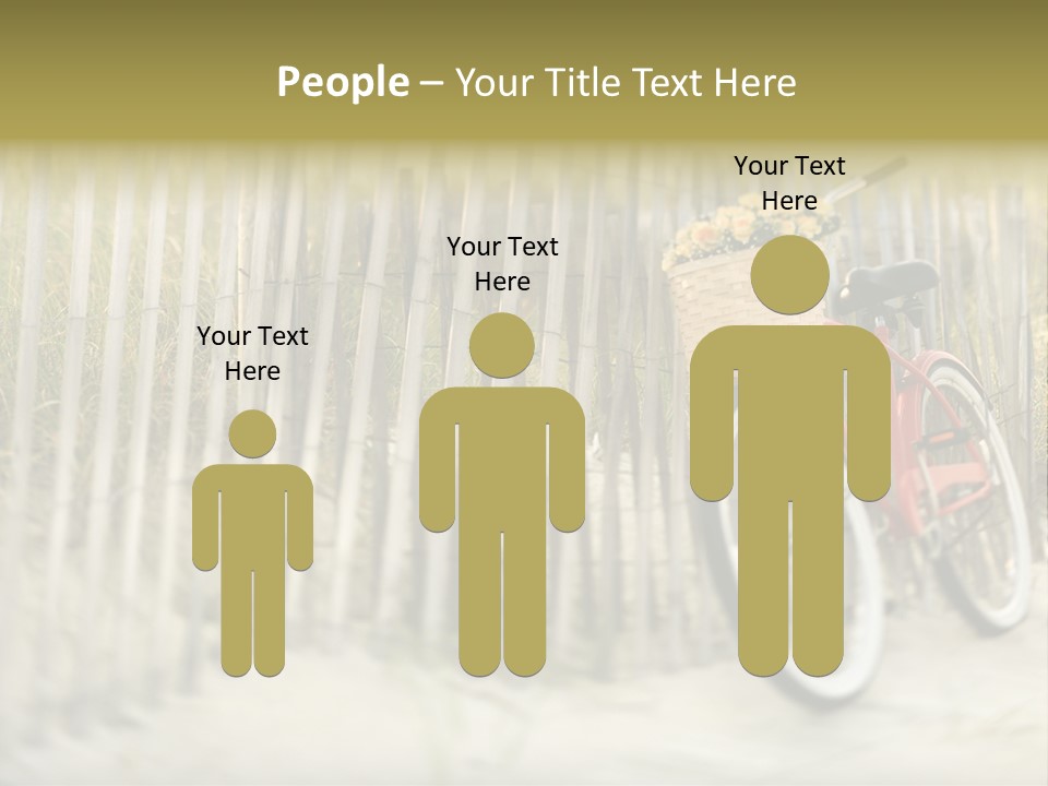 Red Vintage Bicycle With Basket And Flowers Leaning Against Wooden Fence At Beach. PowerPoint Template