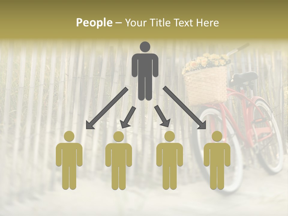 Red Vintage Bicycle With Basket And Flowers Leaning Against Wooden Fence At Beach. PowerPoint Template