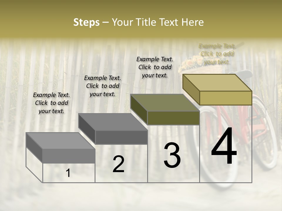 Red Vintage Bicycle With Basket And Flowers Leaning Against Wooden Fence At Beach. PowerPoint Template