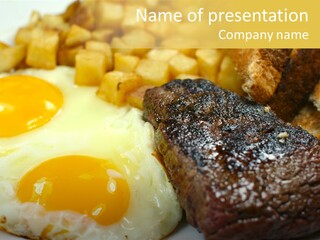 Delicious Steak And Eggs Breakfast PowerPoint Template