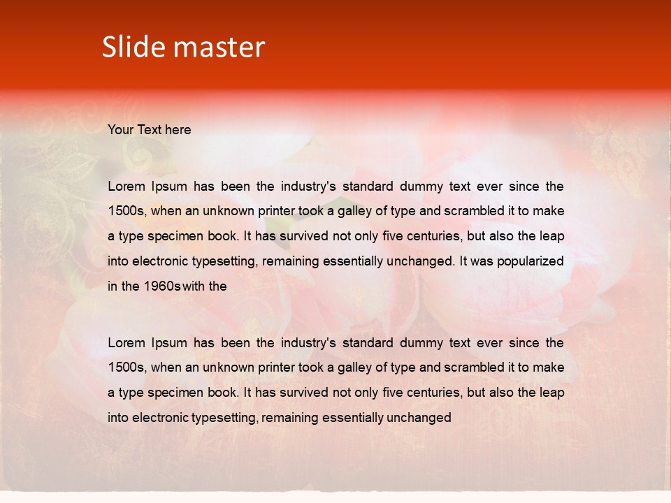 Pink Tulips On Orange Grunge Paper Page Background With Damaged Edges And Rich Texture PowerPoint Template