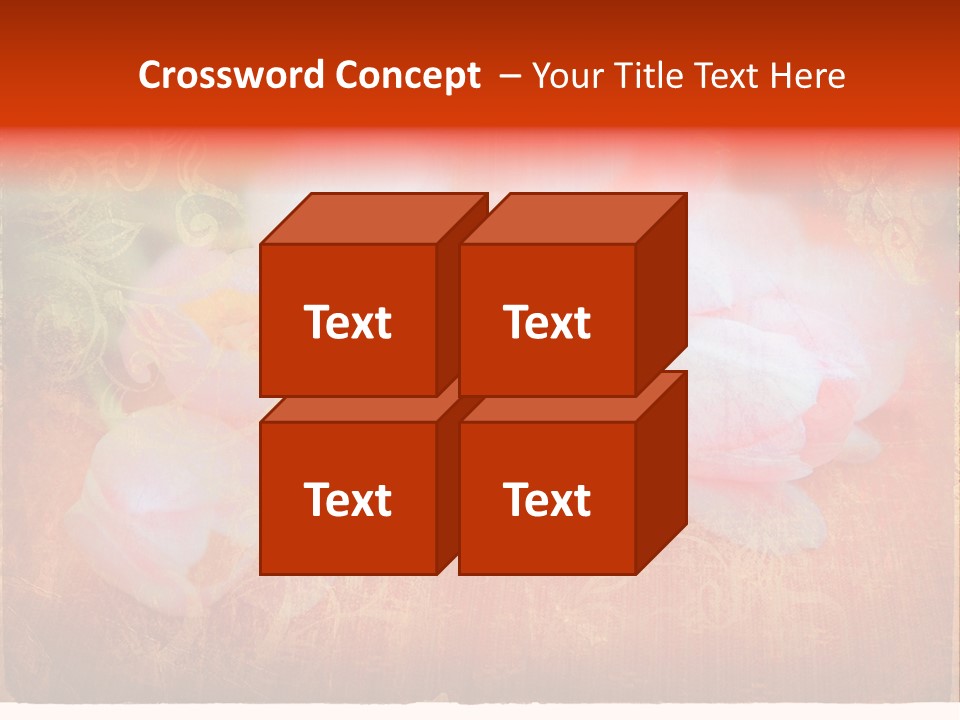 Pink Tulips On Orange Grunge Paper Page Background With Damaged Edges And Rich Texture PowerPoint Template