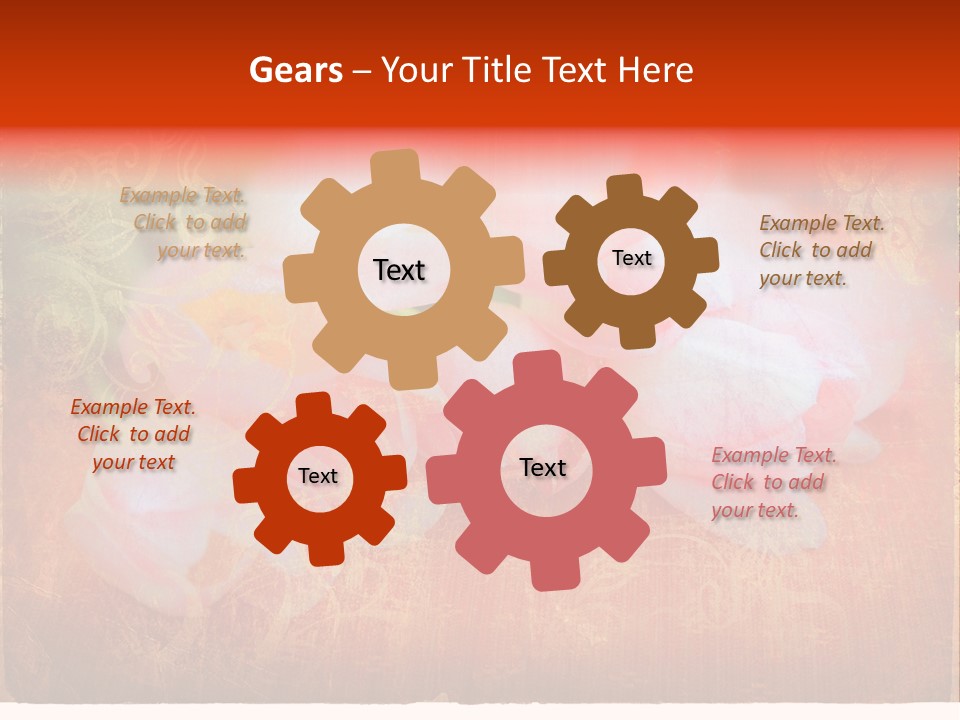 Pink Tulips On Orange Grunge Paper Page Background With Damaged Edges And Rich Texture PowerPoint Template