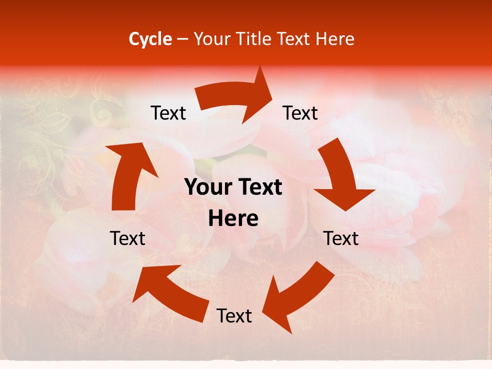 Pink Tulips On Orange Grunge Paper Page Background With Damaged Edges And Rich Texture PowerPoint Template