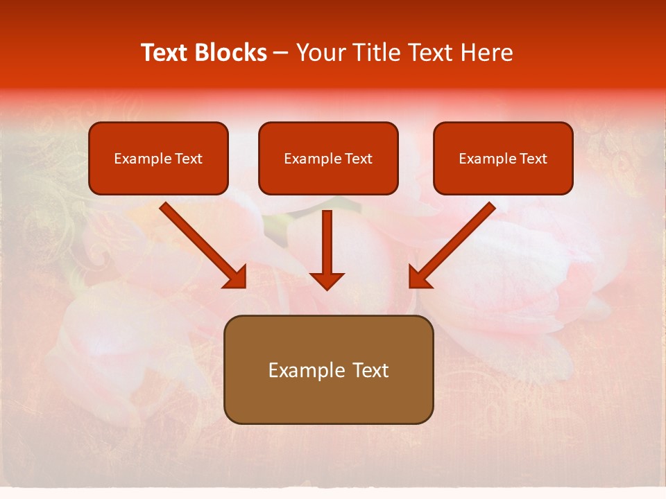 Pink Tulips On Orange Grunge Paper Page Background With Damaged Edges And Rich Texture PowerPoint Template