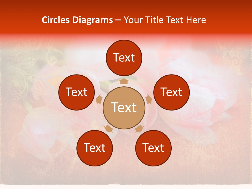 Pink Tulips On Orange Grunge Paper Page Background With Damaged Edges And Rich Texture PowerPoint Template