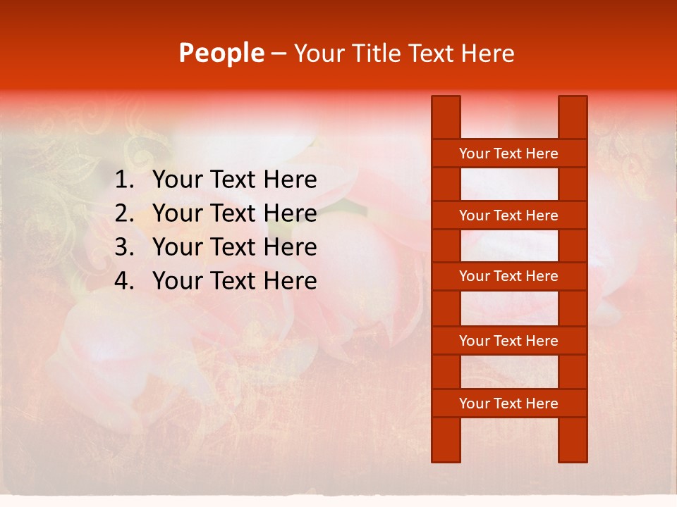 Pink Tulips On Orange Grunge Paper Page Background With Damaged Edges And Rich Texture PowerPoint Template