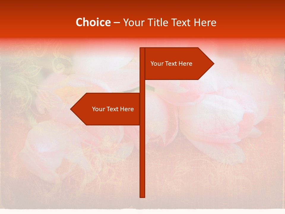 Pink Tulips On Orange Grunge Paper Page Background With Damaged Edges And Rich Texture PowerPoint Template