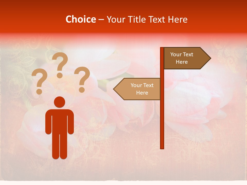 Pink Tulips On Orange Grunge Paper Page Background With Damaged Edges And Rich Texture PowerPoint Template