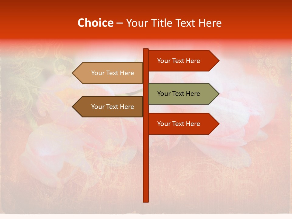 Pink Tulips On Orange Grunge Paper Page Background With Damaged Edges And Rich Texture PowerPoint Template