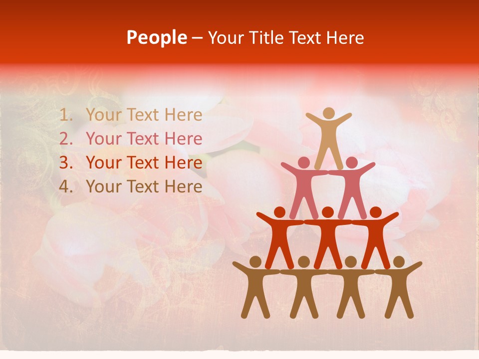 Pink Tulips On Orange Grunge Paper Page Background With Damaged Edges And Rich Texture PowerPoint Template