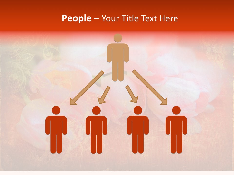 Pink Tulips On Orange Grunge Paper Page Background With Damaged Edges And Rich Texture PowerPoint Template