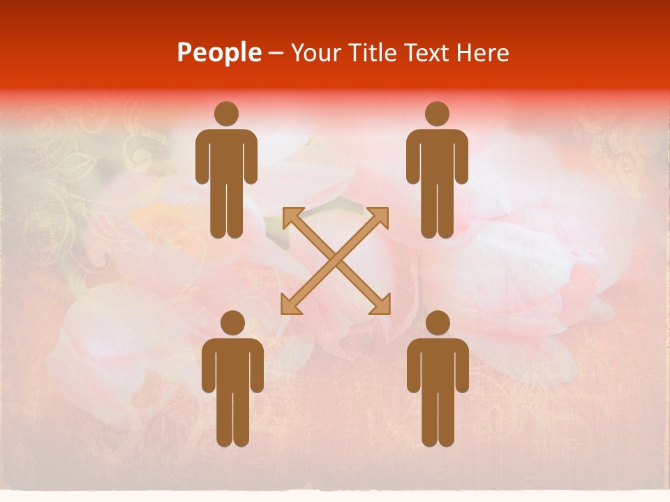 Pink Tulips On Orange Grunge Paper Page Background With Damaged Edges And Rich Texture PowerPoint Template