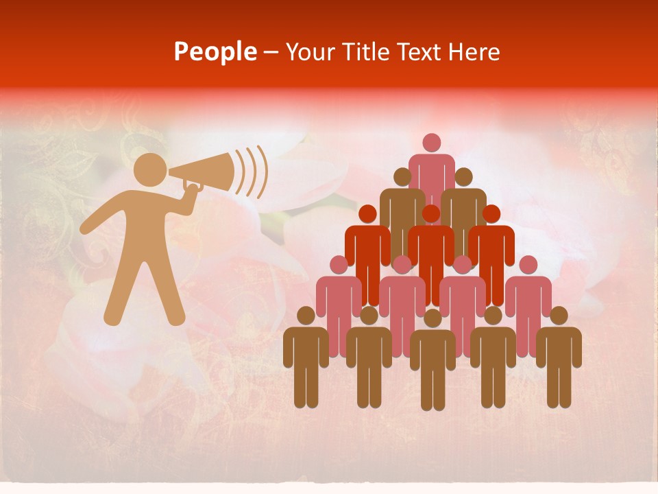 Pink Tulips On Orange Grunge Paper Page Background With Damaged Edges And Rich Texture PowerPoint Template